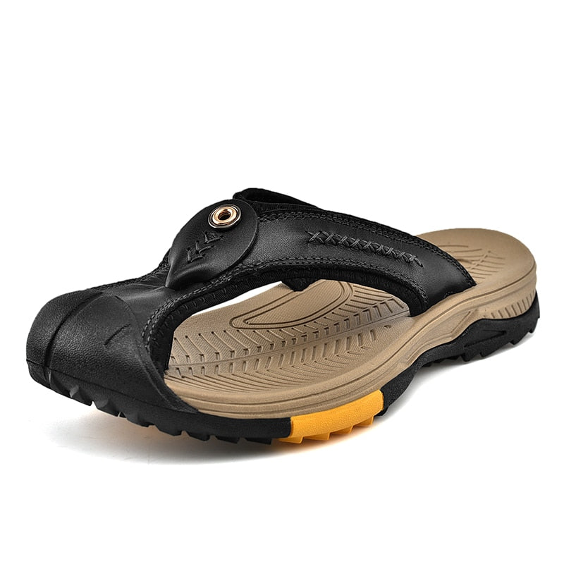 Genuine Leather Men Anti-slip Retro Beach Flip Flops