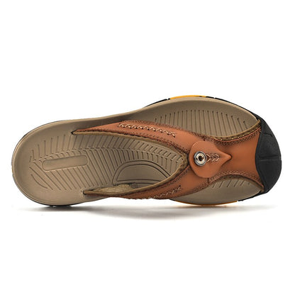 Genuine Leather Men Anti-slip Retro Beach Flip Flops