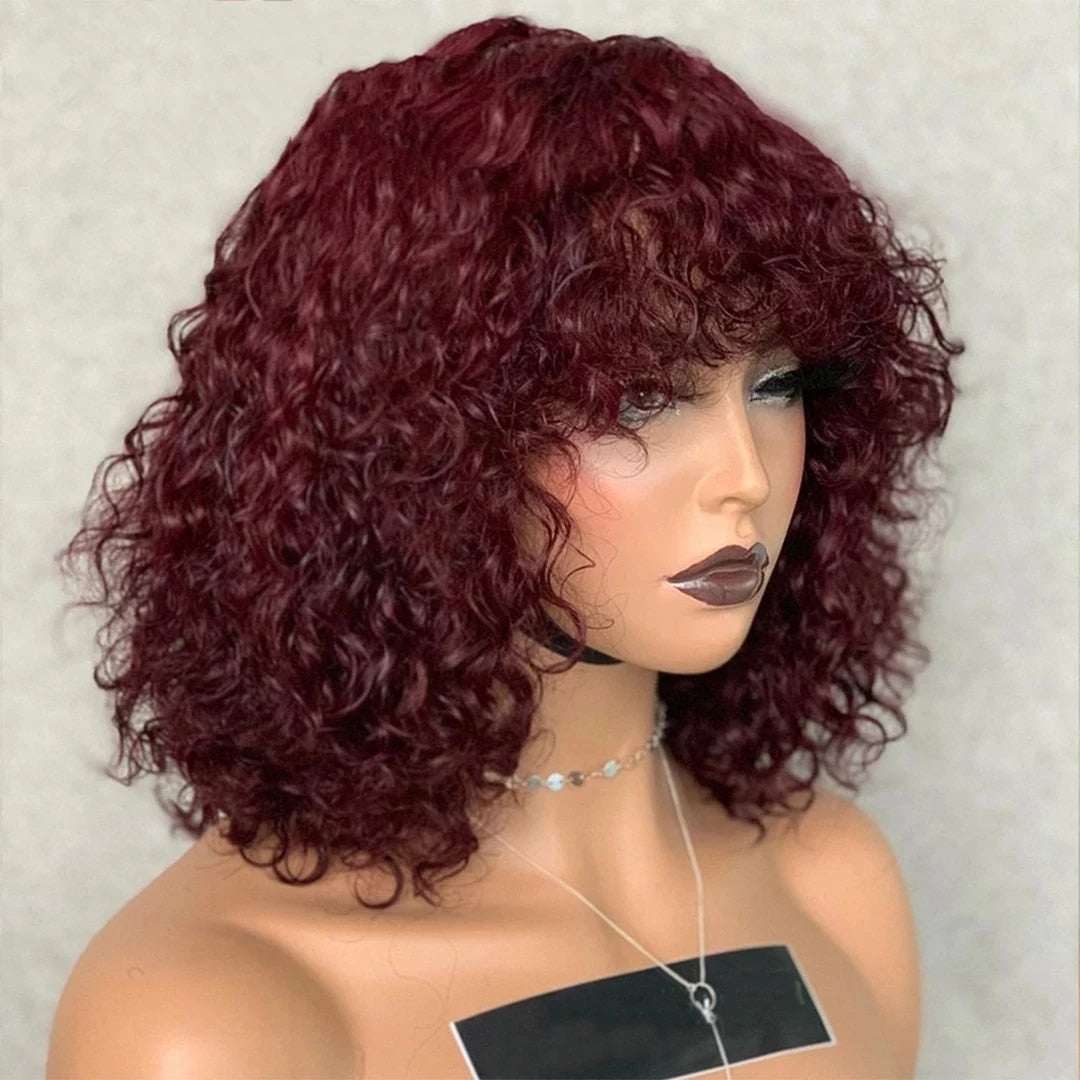 Fringe Wig Deep Wave Human Hair Wigs With Bangs 200 Density