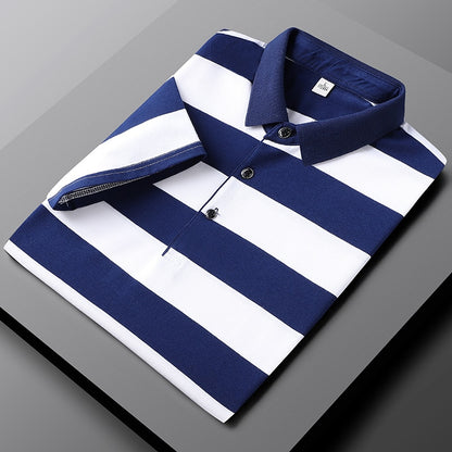 Men Embroidered Classic Striped Polo Business Casual