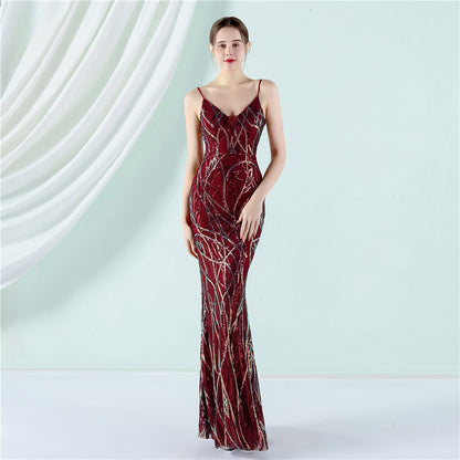 Sexy Strap Mermaid V Neck Evening Dress