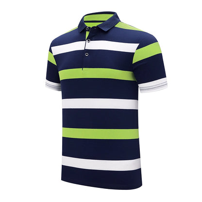 Men Embroidered Classic Striped Polo Business Casual