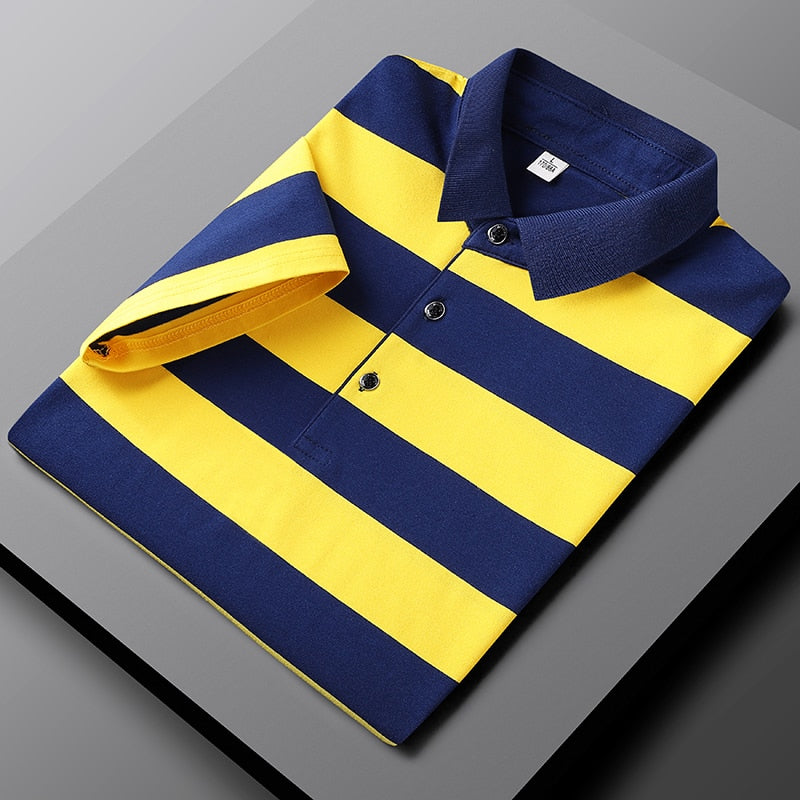 Men Embroidered Classic Striped Polo Business Casual