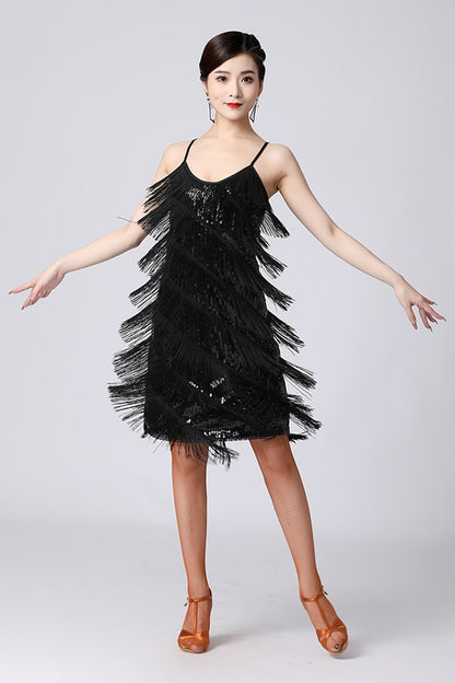 Sexy Tassel  Latin Tiered Fringe Flapper Dress