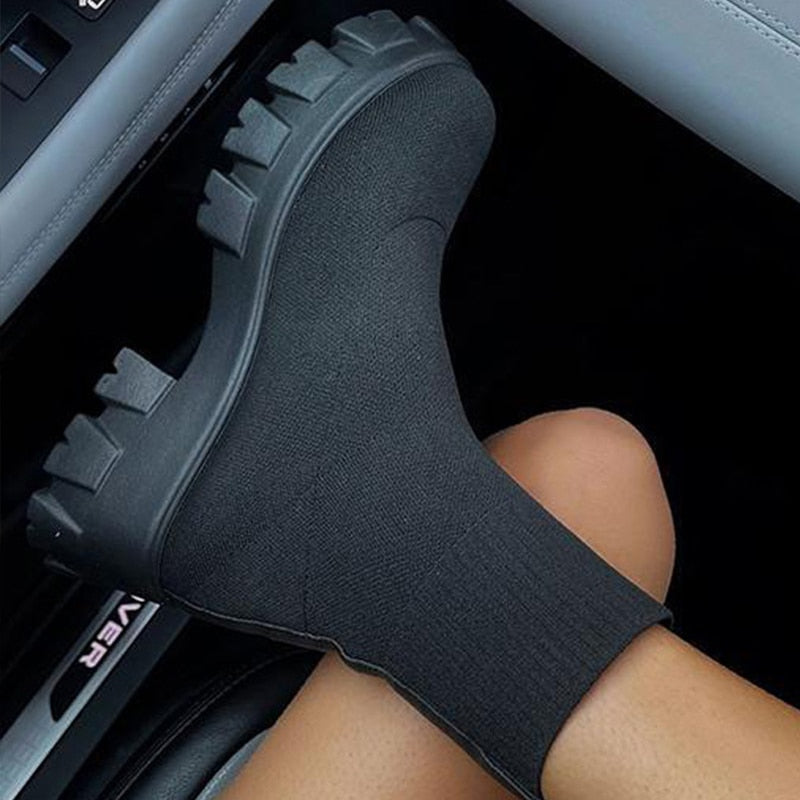 Thick-soled Short Tube Breathable Sock Platform Booties