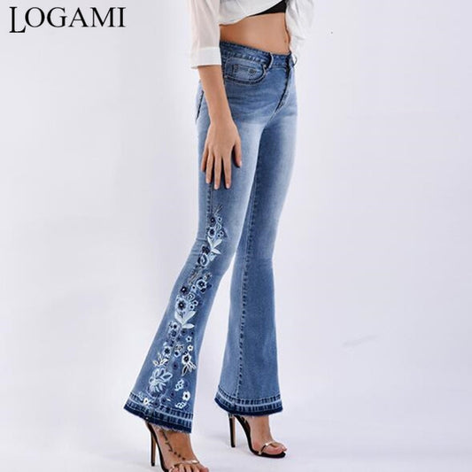 vintage flare flower Embroidery skinny jeans