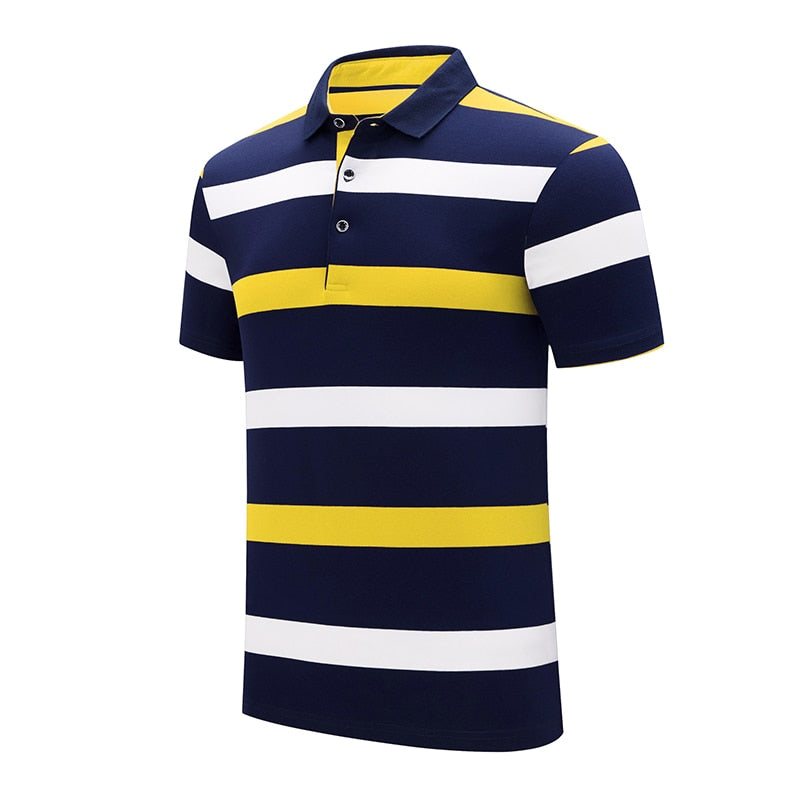 Men Embroidered Classic Striped Polo Business Casual