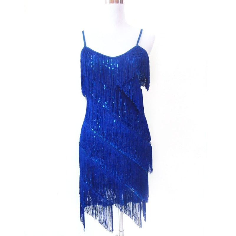 Sexy Tassel  Latin Tiered Fringe Flapper Dress