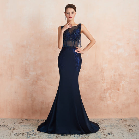 Gorgeous Backless Beading Tassel Long Formal Gown