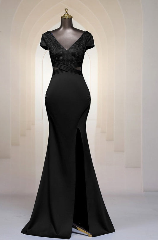 Elegant Black V Neck Formal Dress