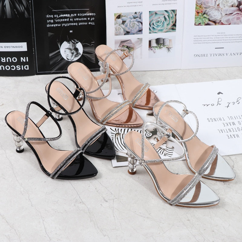 9.5cm High Heels Shiny Rhinestone Sandal