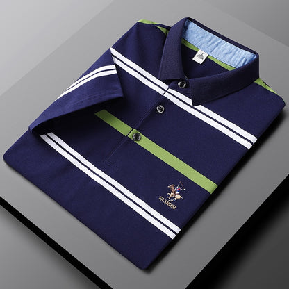 Men Embroidered Classic Striped Polo Business Casual