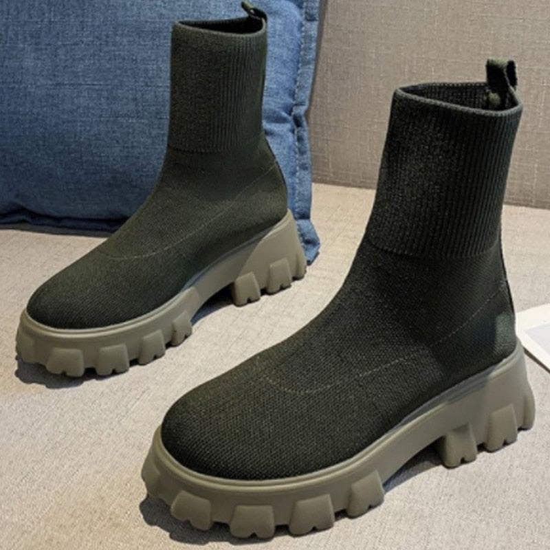 Thick-soled Short Tube Breathable Sock Platform Booties