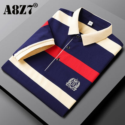 Men Embroidered Classic Striped Polo Business Casual