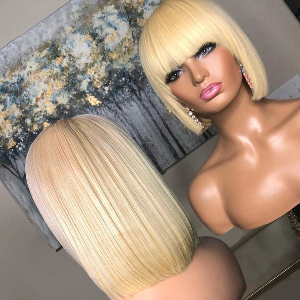 150% Density Short 613 Honey Blonde Bob Human Hair Wig