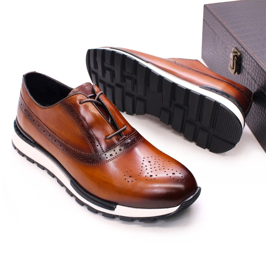 Premium Genuine Leather Comfortable Casual Men Non-Slip Sole Brogue Sneakers