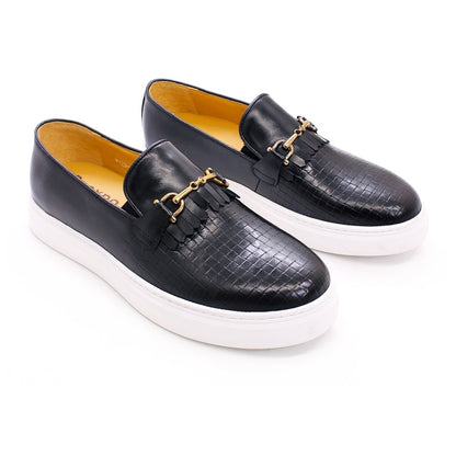 High-End Handmade Woven Pattern Casual Comfortable Loafers With Metal Buttons