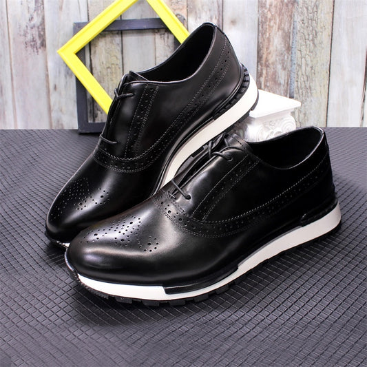 Premium Genuine Leather Comfortable Casual Men Non-Slip Sole Brogue Sneakers