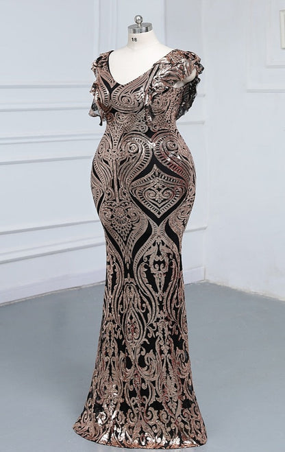 Plus size Elegant sequin pattern style Evening dress