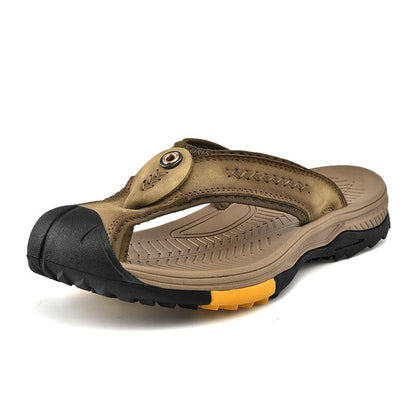 Genuine Leather Men Anti-slip Retro Beach Flip Flops