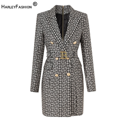 Fashion Geometric Pattern Slim Blazer Dress