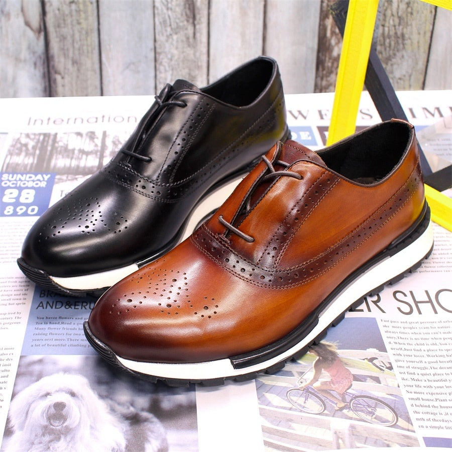 Premium Genuine Leather Comfortable Casual Men Non-Slip Sole Brogue Sneakers