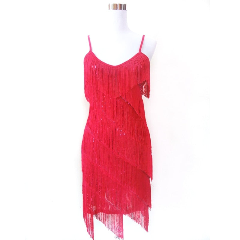 Sexy Tassel  Latin Tiered Fringe Flapper Dress