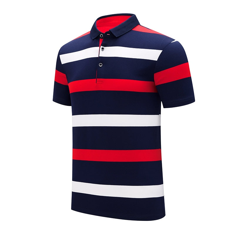 Men Embroidered Classic Striped Polo Business Casual