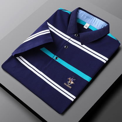 Men Embroidered Classic Striped Polo Business Casual