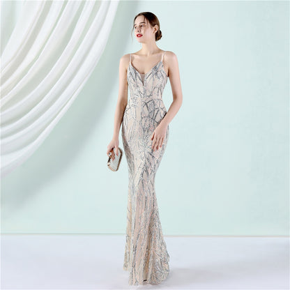 Sexy Strap Mermaid V Neck Evening Dress