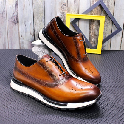 Premium Genuine Leather Comfortable Casual Men Non-Slip Sole Brogue Sneakers