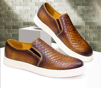 High-end Leather Snake Pattern Slip-on Handmade Shoes