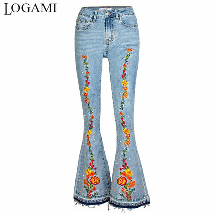 Stretching Embroidery Flare Jeans