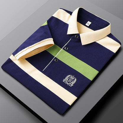 Men Embroidered Classic Striped Polo Business Casual