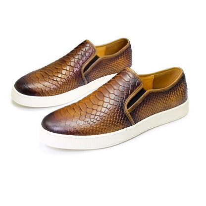 High-end Leather Snake Pattern Slip-on Handmade Shoes