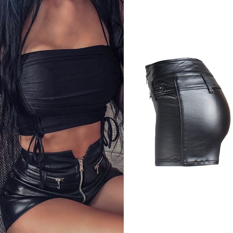 High Waist Pu Leather Shorts