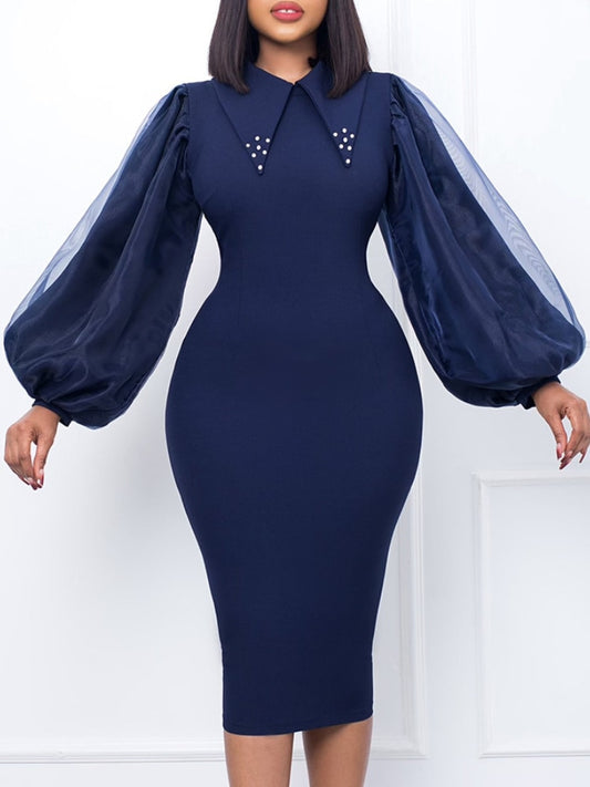 Long Lantern Sleeves Bodycon Dress