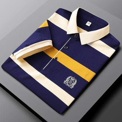 Men Embroidered Classic Striped Polo Business Casual