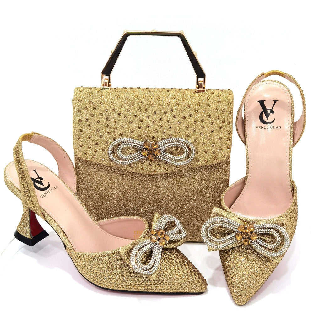 Latest Italian Design Wedding Party Shoes and Bags Set