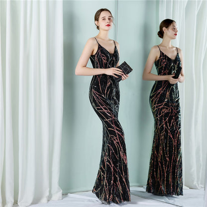 Sexy Strap Mermaid V Neck Evening Dress