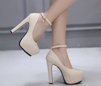 Platform Adjustable Strap Closed Toe Heeled Shoes