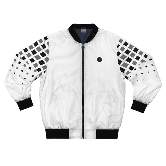 White Abstract Bomber Jacket