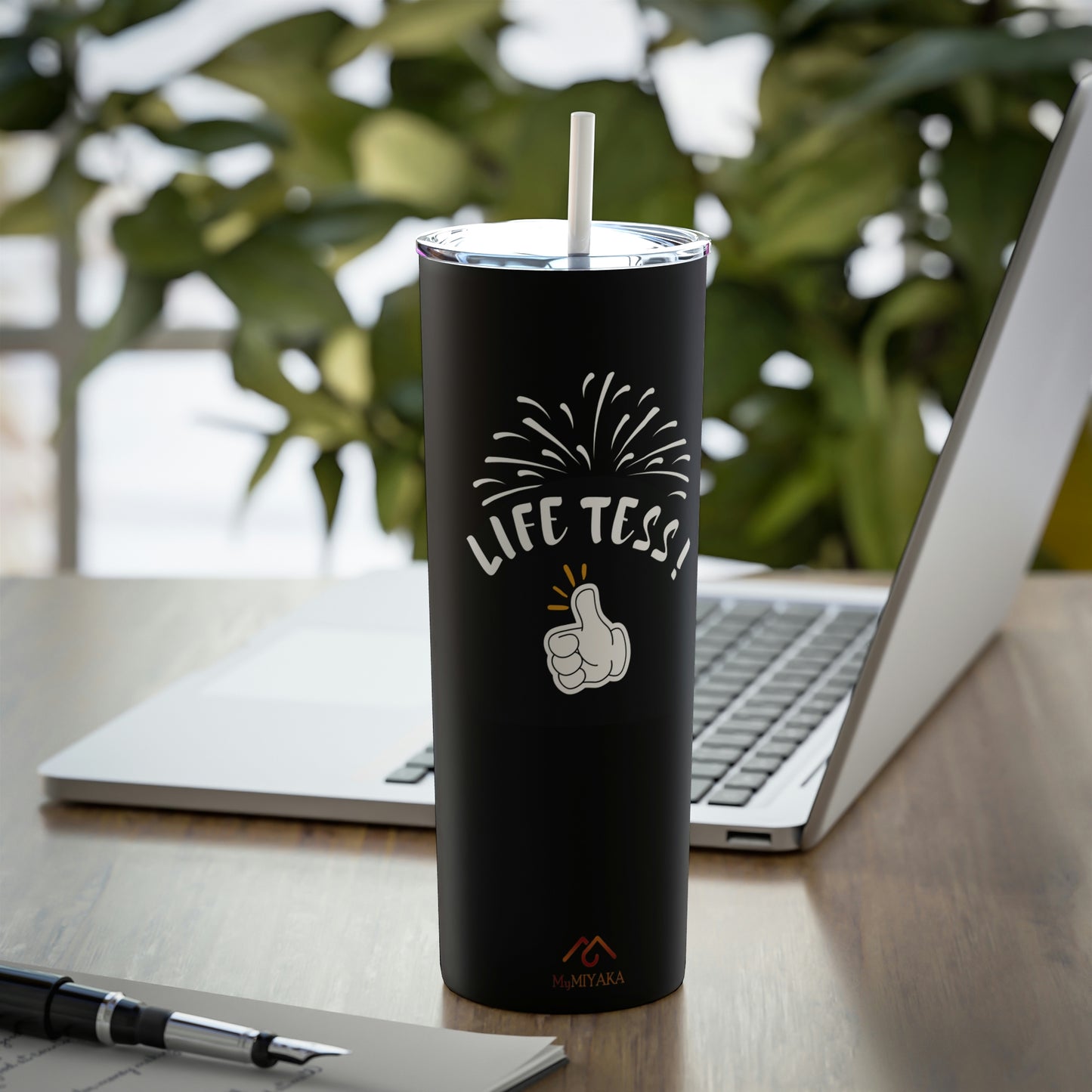 Life Tess Skinny Steel Tumbler with Straw, 20oz